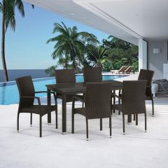 Комплект плетеной мебели T256A/YC379A-W53 Brown (6+1) + подушкина стульях в Режи - rezh.mebel24.online | фото 1