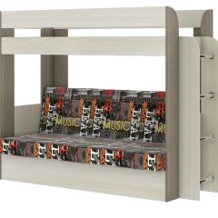 Кровать 2-х ярусная с диваном Карамель 75 (Музыка) Ясень шимо светлый/темный в Режи - rezh.mebel24.online | фото