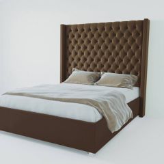 Кровать Версаль ЛЮКС с ПМ 1600 (экокожа коричневая) в Режи - rezh.mebel24.online | фото