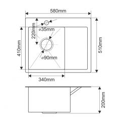 Мойка HD5851L MELANA ProfLine 3,0/200 САТИН врезная прямоугольная с коландером HD5851L в Режи - rezh.mebel24.online | фото 2