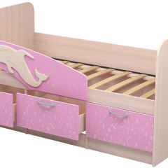 Кровать Дельфин 1,6 (Дуб молочный/фасад - Ламарти розовый) в Режи - rezh.mebel24.online | фото 1
