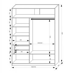 Шкаф-купе 1500 серии NEW CLASSIC K2+K2+B2+PL2(2 ящика+1 штанга+1 полка) профиль «Капучино» в Режи - rezh.mebel24.online | фото 3