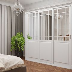 Шкаф-купе 2150 серии NEW CLASSIC K5+K5+K5+B22+PL3 (по 2 ящика лев/прав+1 штанга+1полка) профиль «Капучино» в Режи - rezh.mebel24.online | фото