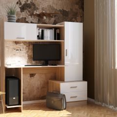 Стол компьютерный ПКС-7 Дуб сонома/Белый глянец в Режи - rezh.mebel24.online | фото