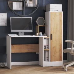 Стол компьютерный СКМ-2 ЛДСП Белый/Дуб крафт золотой в Режи - rezh.mebel24.online | фото