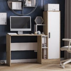 Стол компьютерный СКМ-2 ЛДСП Белый/Дуб сонома в Режи - rezh.mebel24.online | фото