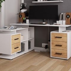 Стол компьютерный угловой СКМУ-3 Белый/Дуб крафт золотой в Режи - rezh.mebel24.online | фото