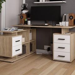 Стол компьютерный угловой СКМУ-3 Белый/Дуб сонома в Режи - rezh.mebel24.online | фото
