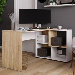 Стол компьютерный угловой СКМУ-4 Белый/Дуб сонома в Режи - rezh.mebel24.online | фото
