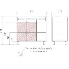 Тумба под умывальник Andrea 90 3D без ящика Домино (D37005T) в Режи - rezh.mebel24.online | фото 2