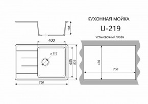 Каменная мойка ULSTONE U-219 (755х505) в Режи - rezh.mebel24.online | фото 2
