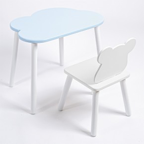 Комплект детский стол ОБЛАЧКО и стул МИШКА ROLTI Baby (голубая столешница/белое сиденье/белые ножки) в Режи - rezh.mebel24.online | фото