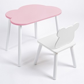 Комплект детский стол ОБЛАЧКО и стул МИШКА ROLTI Baby (розовая столешница/белое сиденье/белые ножки) в Режи - rezh.mebel24.online | фото