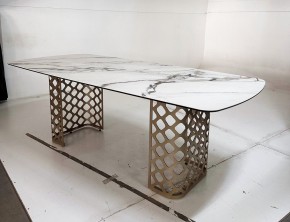 Стол CHIAVARI 220 KL-188 Контрастный мрамор матовый, итальянская керамика / Шампань, ®DISAUR в Режи - rezh.mebel24.online | фото 6