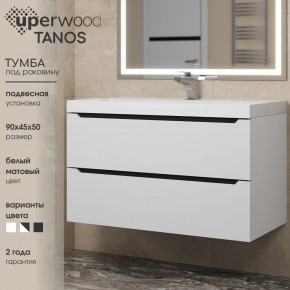 Тумба под раковину Uperwood Tanos 90 см, подвесная, белая/графит в Режи - rezh.mebel24.online | фото 3