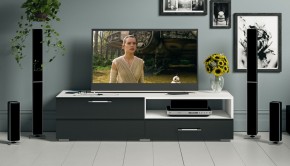 Тумба под ТВ Ларго 1,4, цвет корпус белый/фасады МДФ чёрный глянец, ШхГхВ 140х46х35 см., НЕ универсальная сборка в Режи - rezh.mebel24.online | фото 12